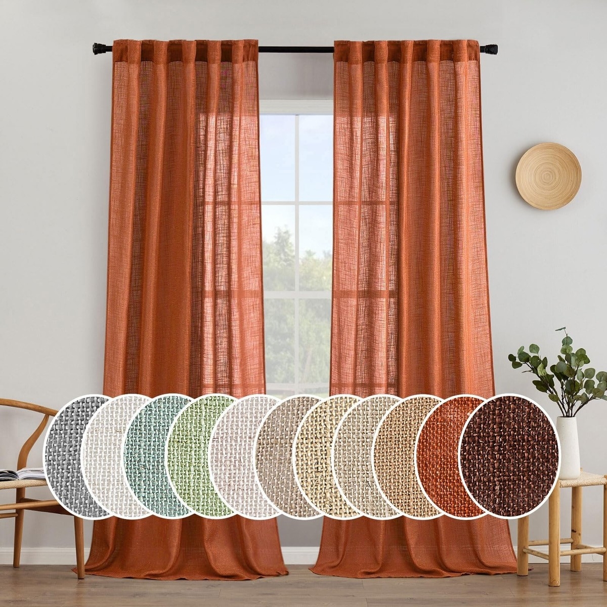 Window Curtains Terracotta Semi Sheer Weave Linen