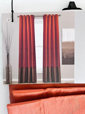 Window Curtains Two Tone Brown and Ocher Satin Drapes