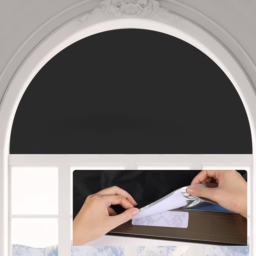 Window Shade Black Arch Shaped Self Adhesive Silver