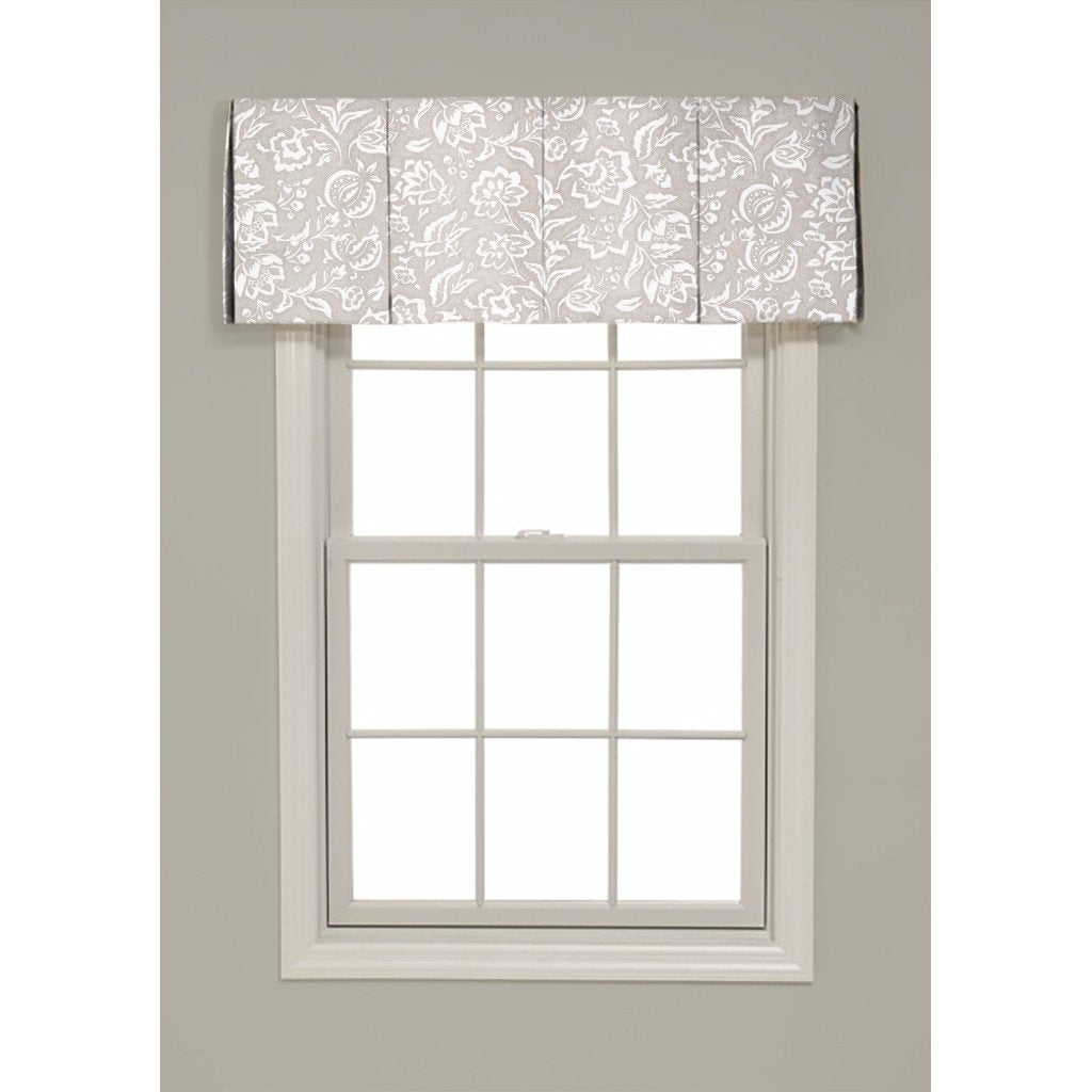Window Valance Oyster Grey Botanical Print Inverted Pleat Topper