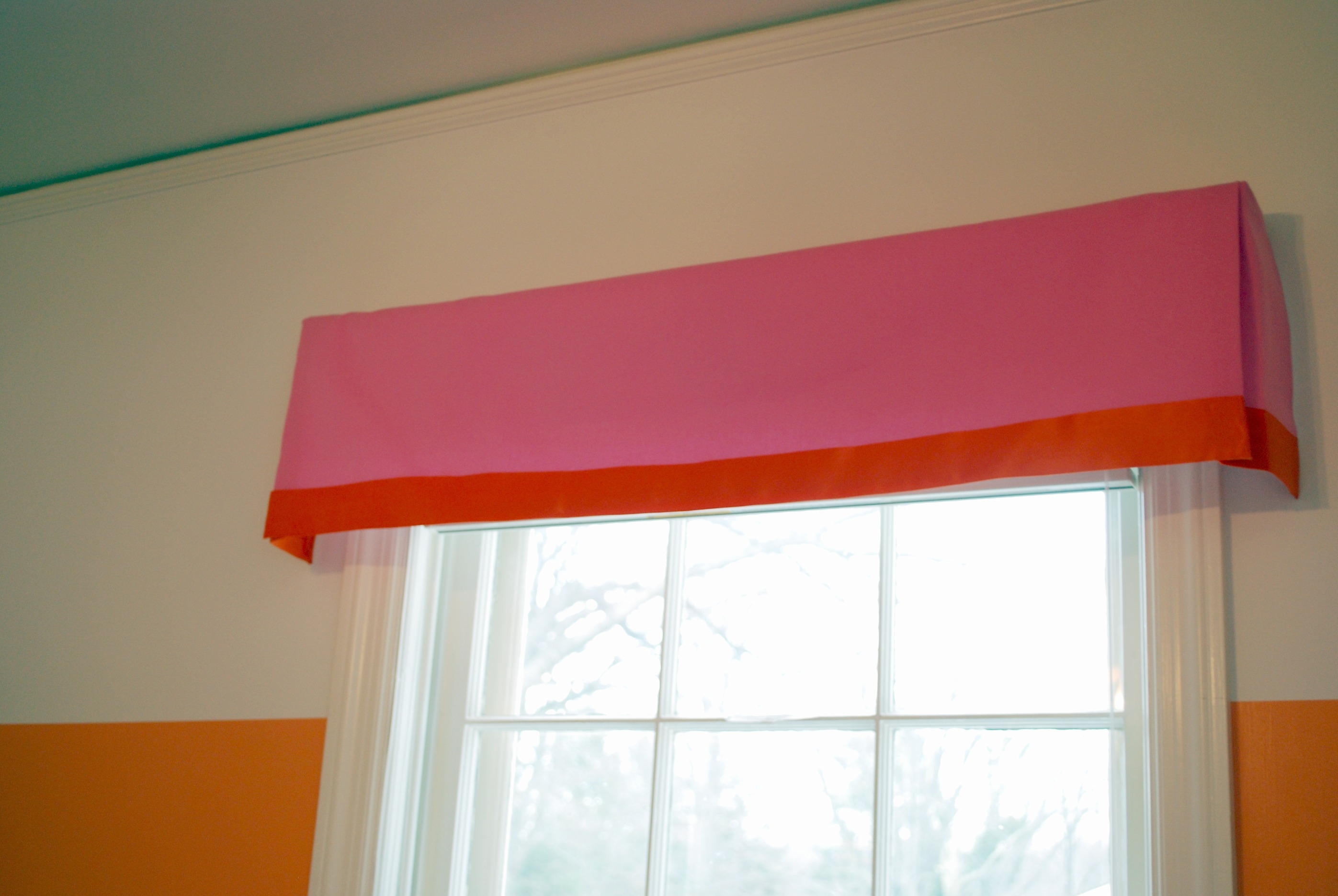 Window Valance Pink and Orange Two Tone Color Block Box Pleat
