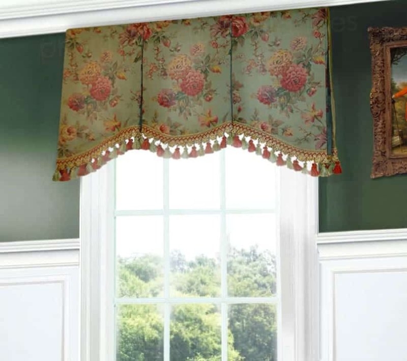 Window Valance Scalloped Hem Inverted Box Pleat Coral Red Print