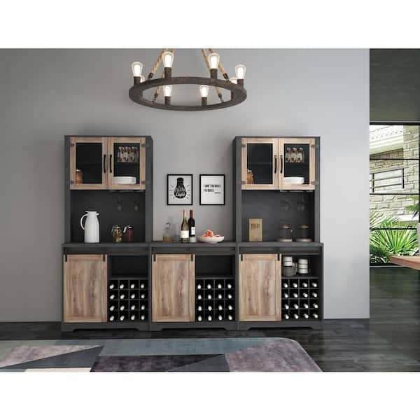 Wine Bar Cabinet Sliding Barn Doors Modular Storage Set