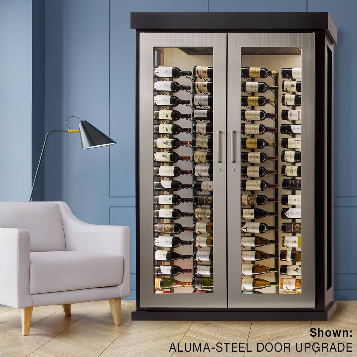 Wine Cabinet with Aluma Steel Doors and Brushed Steel Storage