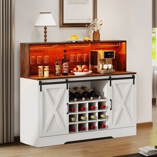 Wine Cabinet with Sliding Barn Doors and Two-Tone Bar Cabinet