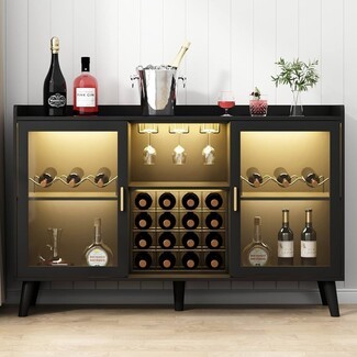 Wine Cabinet with Tapered Leg Base and Home Bar with Wine Grid