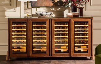 Wine Cabinet with Wide Profile and Walnut Finish Wine Storage