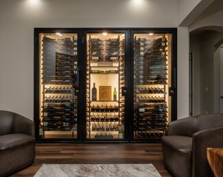 Wine Closet with Triple Door Glass and Matte Black Wine Display