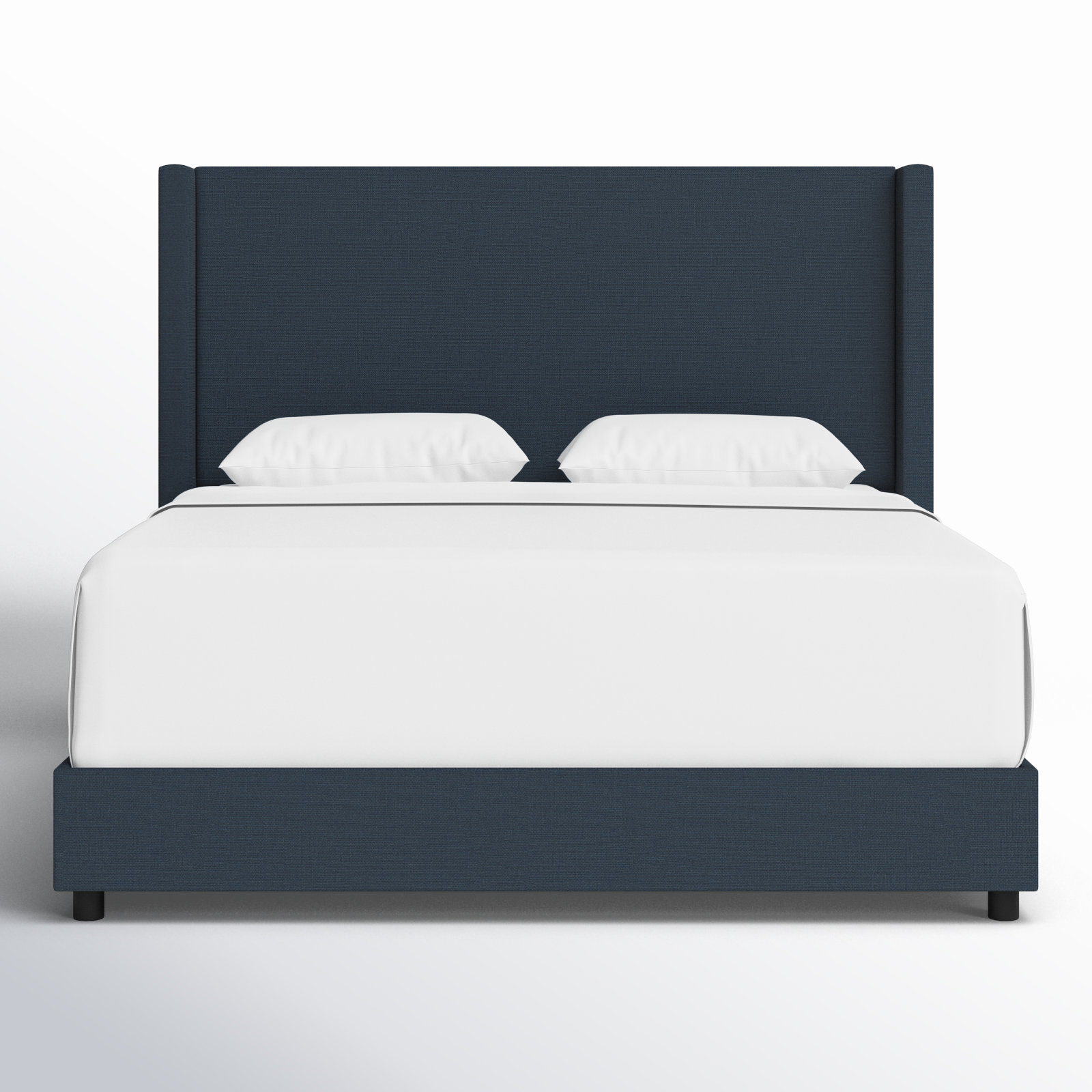 Wingback Bed in Classic Navy Linen with Tall Profile