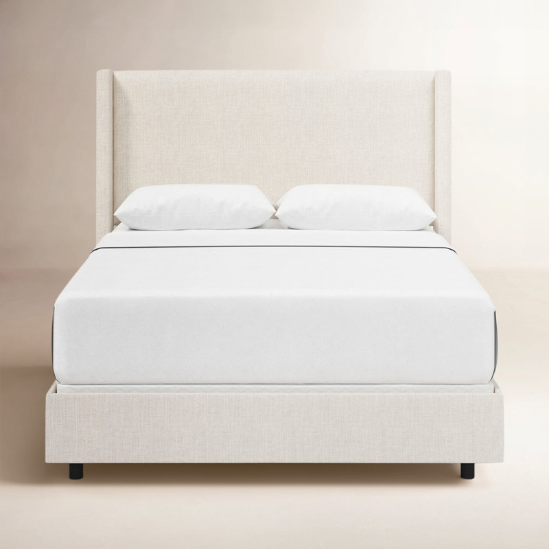 Wingback Bed with Pearl Velvet Performance Fabric Platform