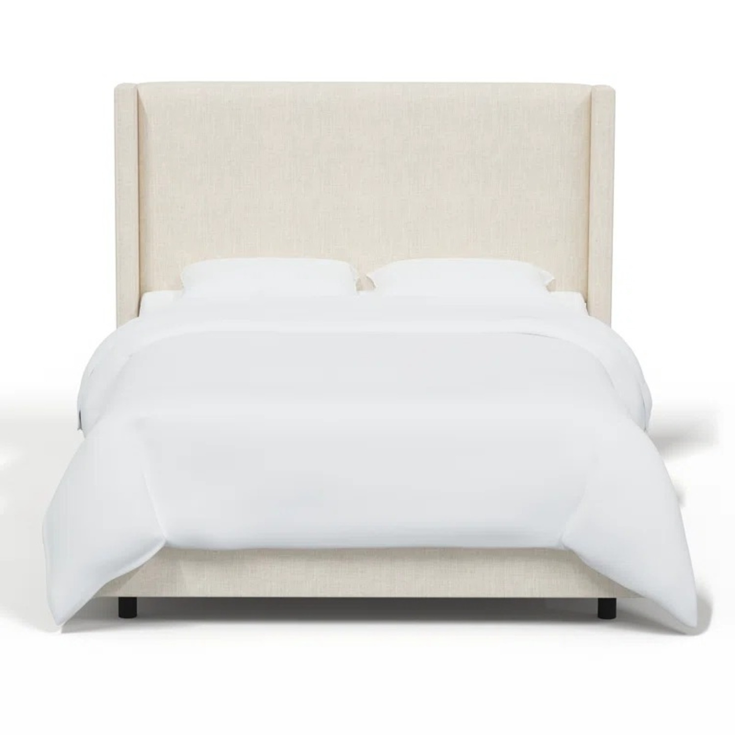 Wingback Bed with Warm Beige Low Profile Base and Block Legs
