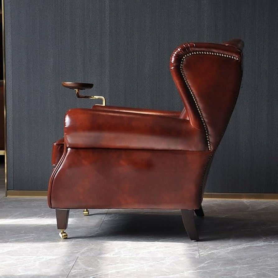 Wingback Chair with Swivel Tray and Polished Hardware