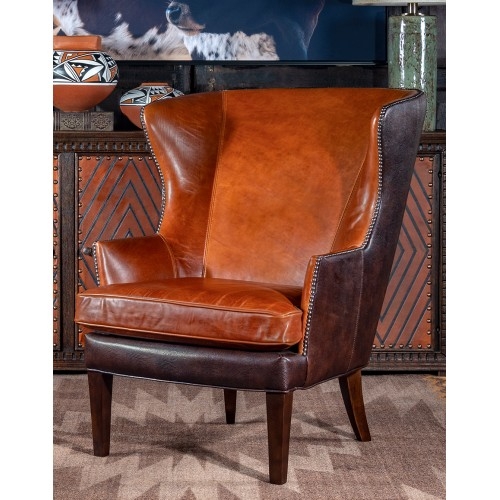Wingback Chair with Two Tone Upholstery and Wing Detail