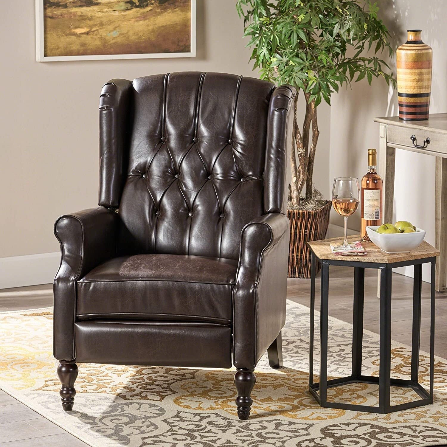 Wingback Recliner with Button Tufting and Footrest