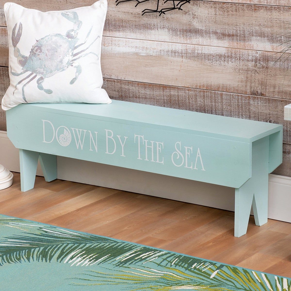 Wood Bench with Stencil Typography and V-Cut Tapered Legs