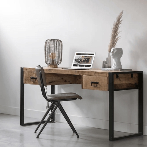 Wood Desk: 150cm Width with Integrated Dual Drawers