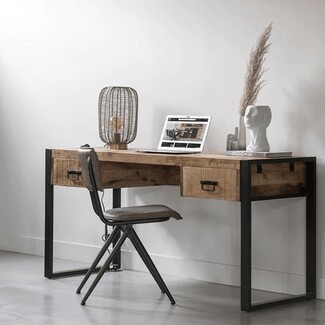 Wood Desk: 150cm Width with Integrated Dual Drawers
