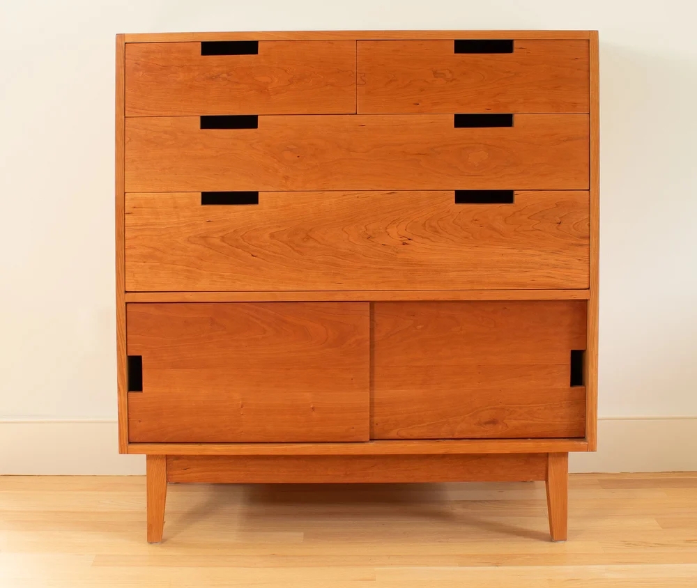 Wood Dresser Cherry Sliding Doors Mid-Century Storage Unit