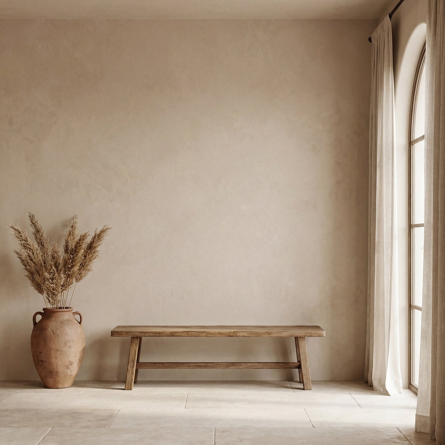 Wooden Bench: Rustic Timber Warm Beige Entryway Furniture