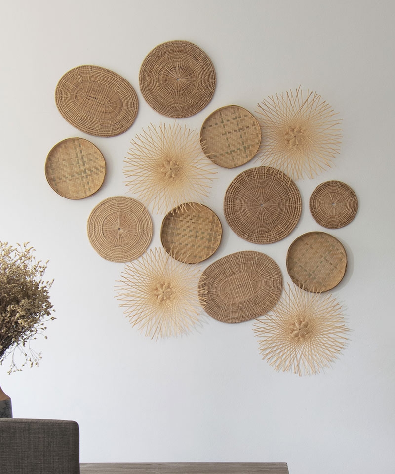 Woven Wall Decor with Radial Sunburst Accents for Coastal Home