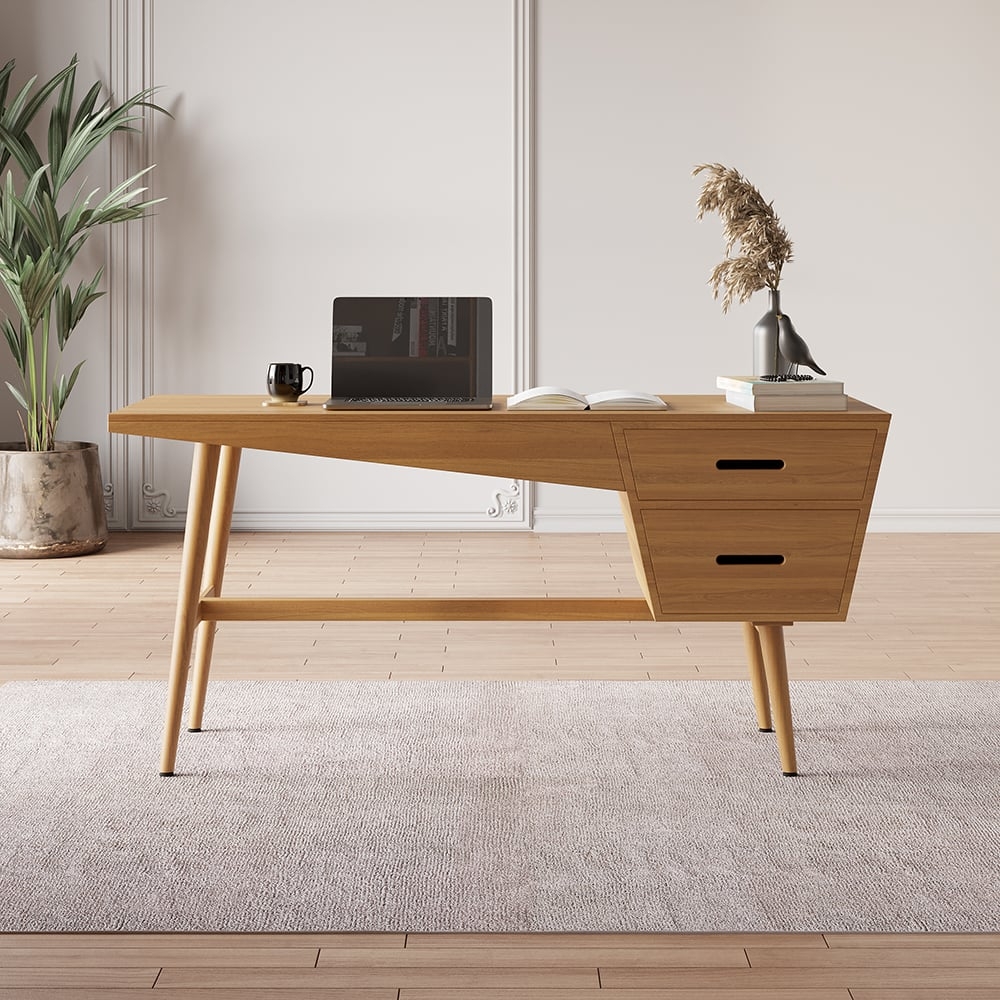 Writing Desk Asymmetric Top Slot Handles Japandi Office