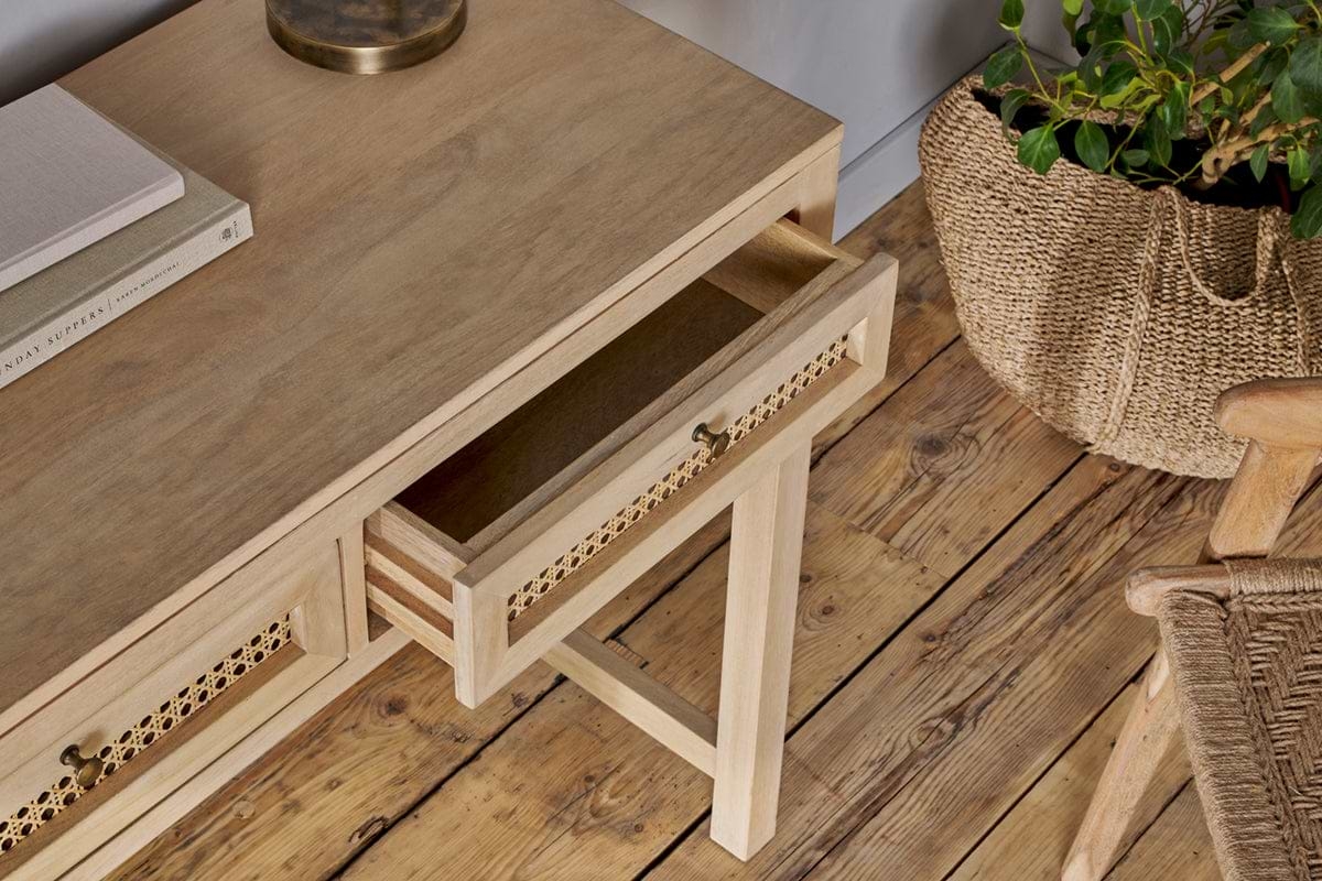 Writing Desk: Cane Webbing Drawers with Brass Knobs