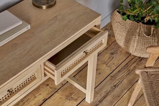 Writing Desk: Cane Webbing Drawers with Brass Knobs