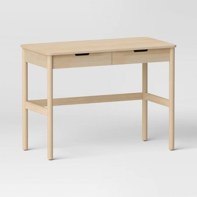 Writing Desk Cutout Handles Light Wood Workspace Setup