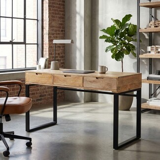 Writing Desk featuring Finger Pull Cutouts and Metal Frame