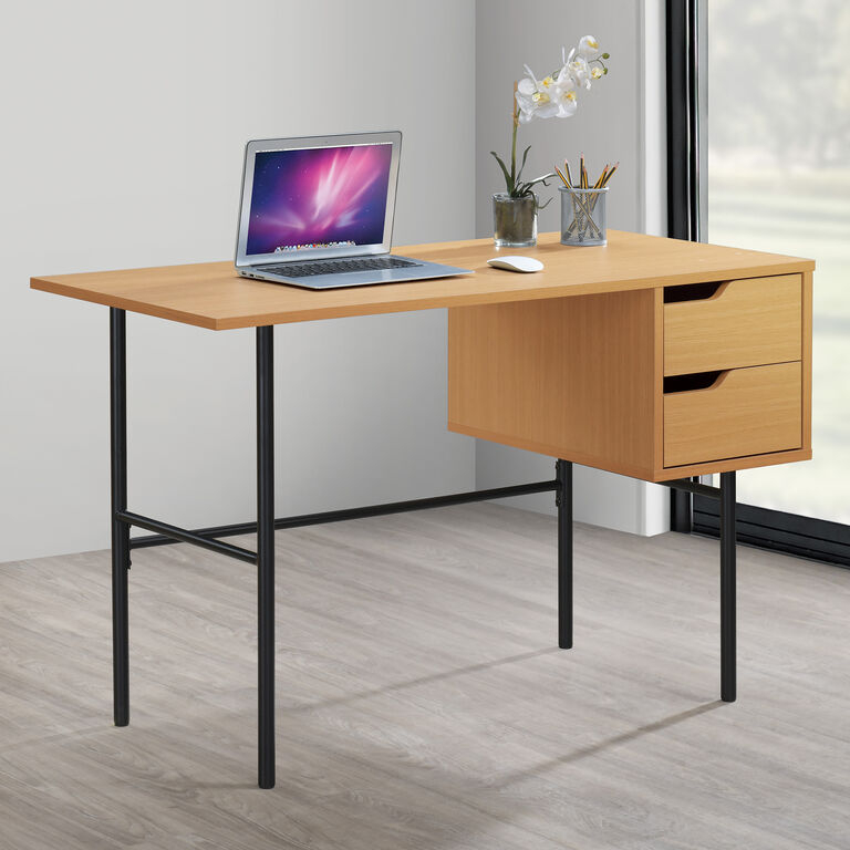 Writing Desk Integrated Drawers Matte Black Frame Table