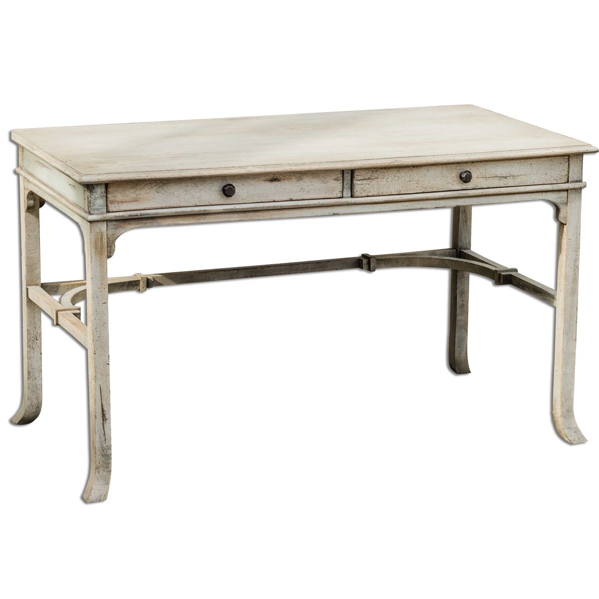 Writing Desk: Metal Stretcher and Distressed Whitewash