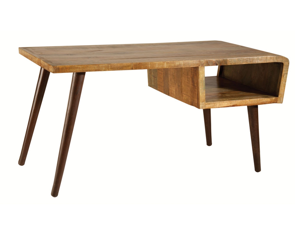 Writing Desk: Multi-Tonal Wood Grain and Open Cubby Storage