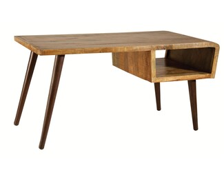 Writing Desk: Multi-Tonal Wood Grain and Open Cubby Storage