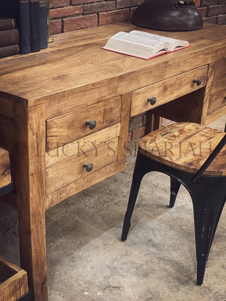 Writing Desk: Rough Mango Wood and Barn Style Design