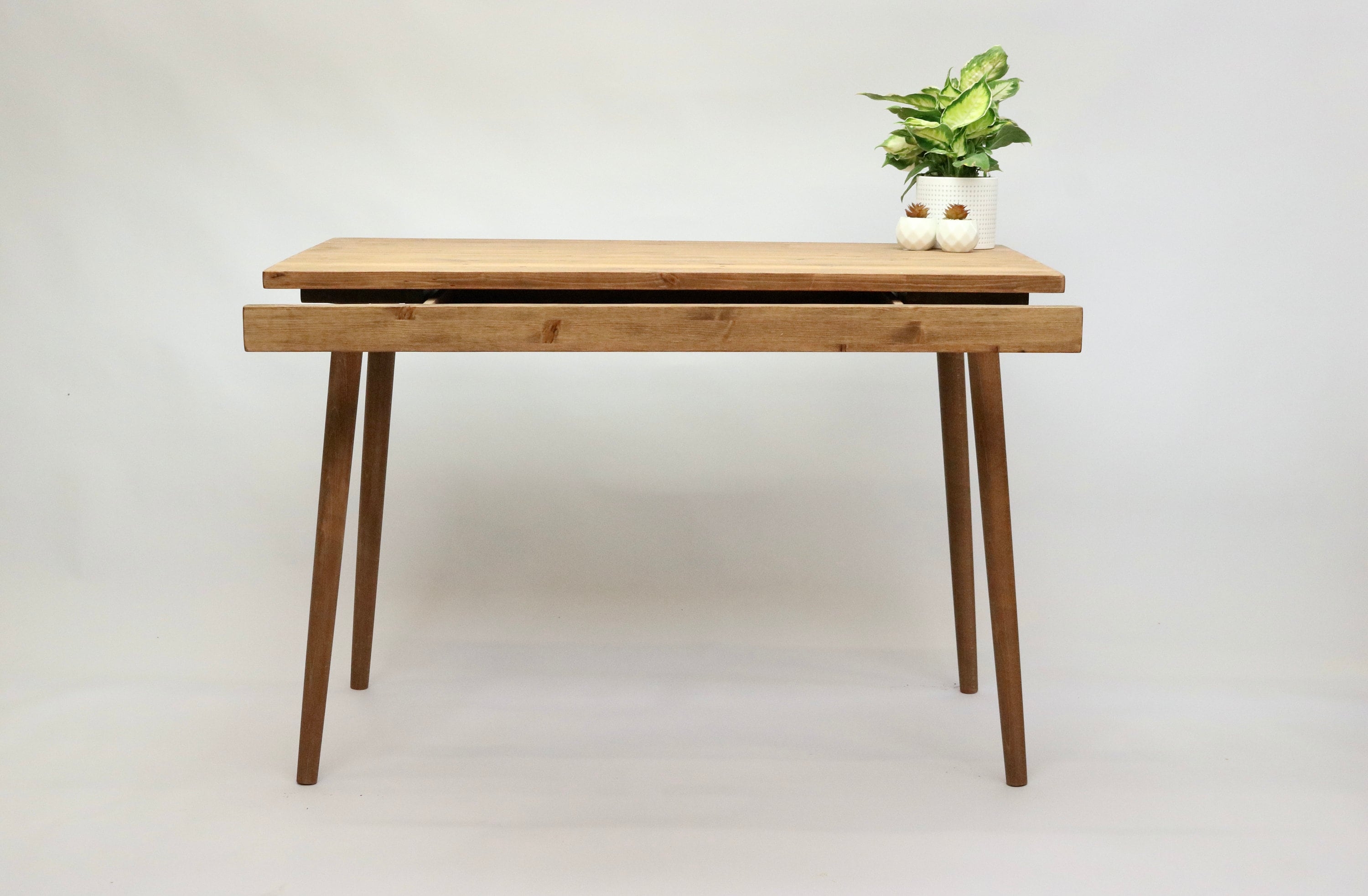 Writing Desk Shallow Hidden Drawer Honey Wood Table