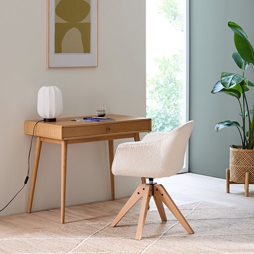 Writing Desk Textured Upholstery Wooden Swivel Base