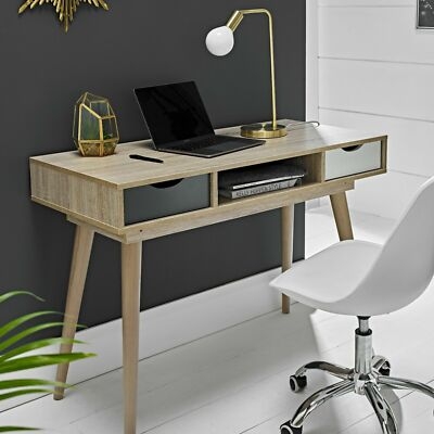 Writing Desk Two Tone Drawers Integrated Center Niche