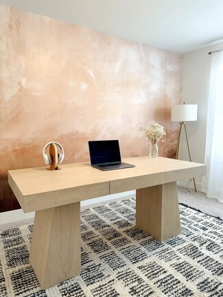 Writing Desk with Abstract Wall Mural and Contemporary Workspace