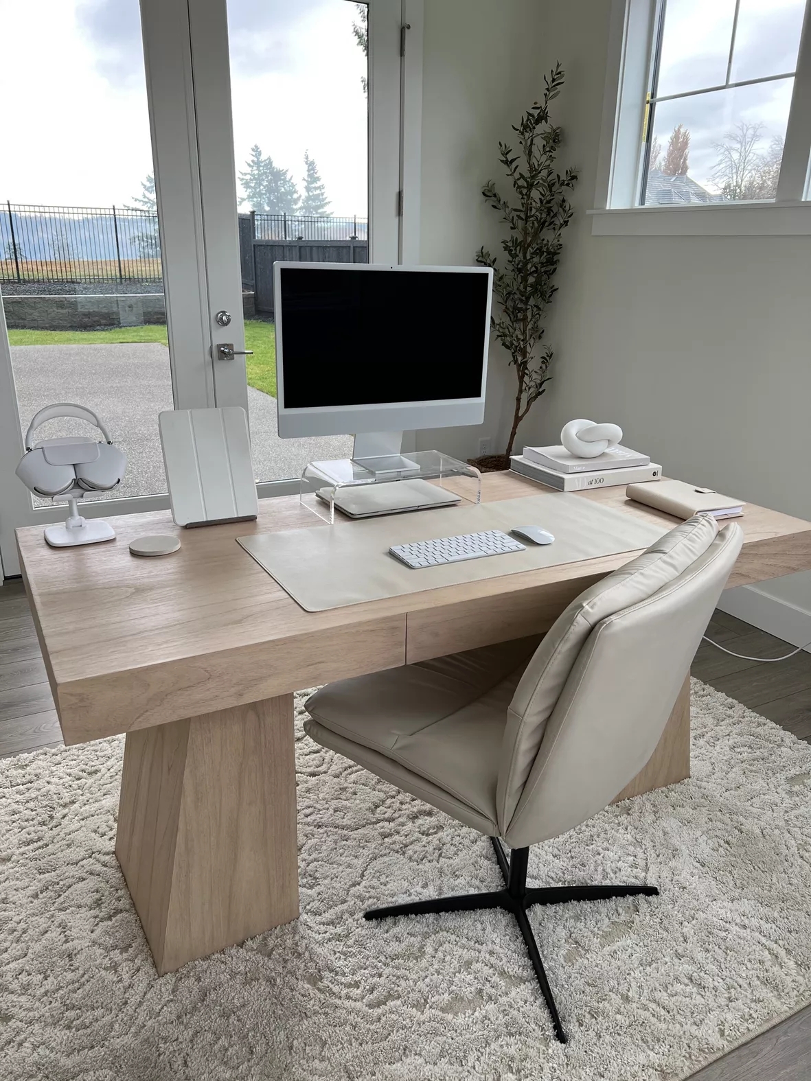 Writing Desk with Acrylic Monitor Stand and Minimalist Office