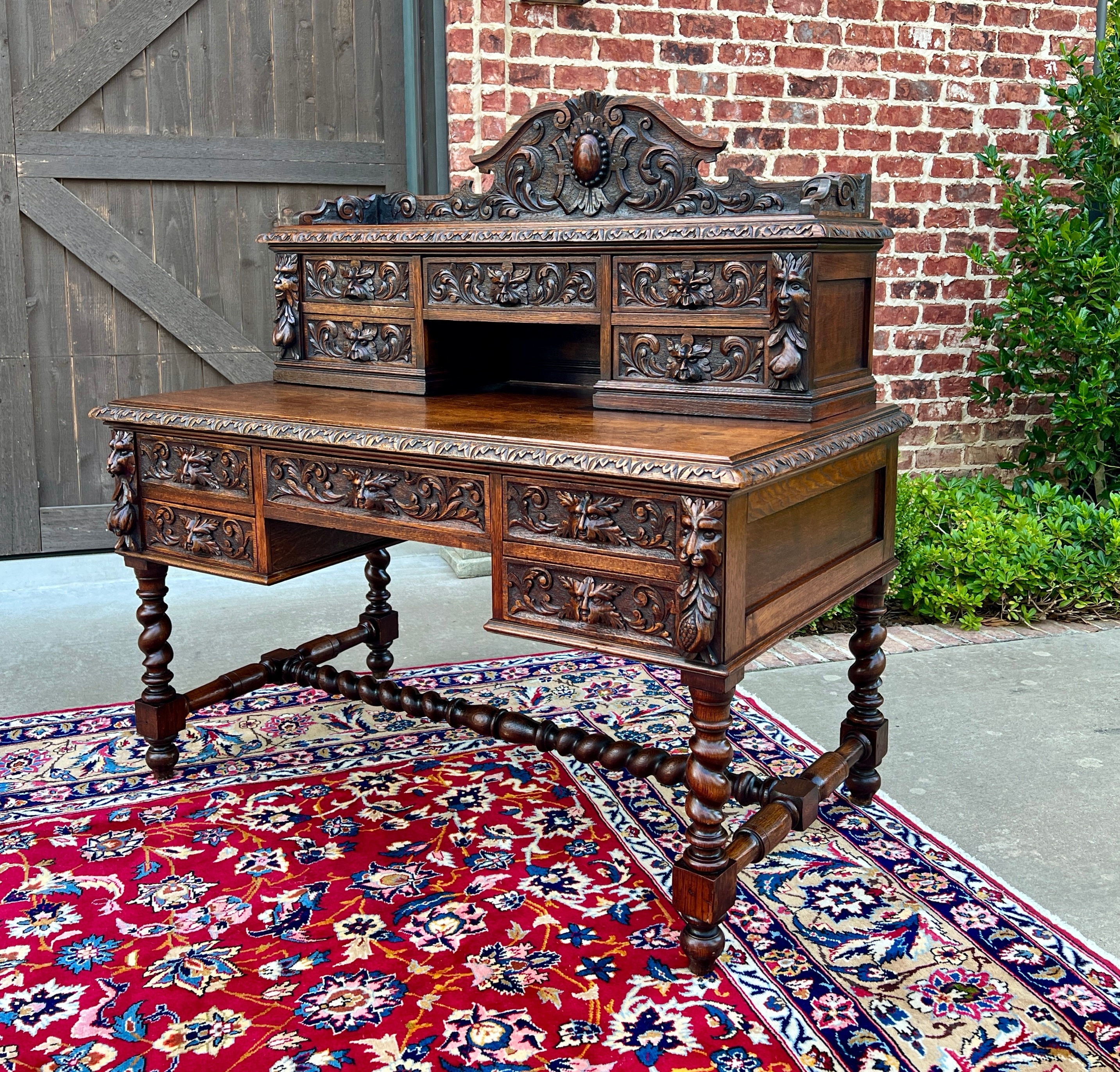 Writing Desk with Barley Twist Legs and Antique Hutch