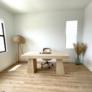 Writing Desk with Chunky Pedestal Base and Organic Workspace