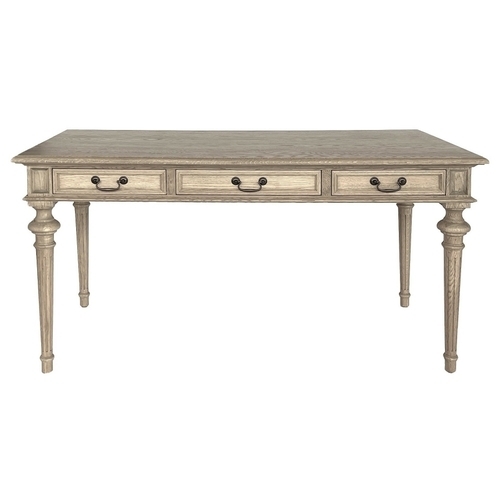 Writing Desk With Weathered Oak and Turned Fluted Legs
