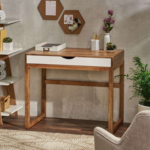 Writing Desk with White Drawer Front and Cutout Handle