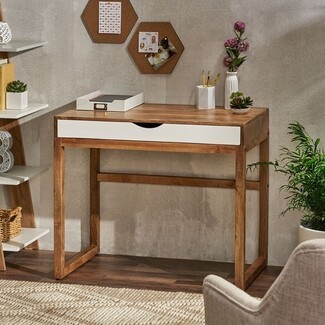 Writing Desk with White Drawer Front and Cutout Handle