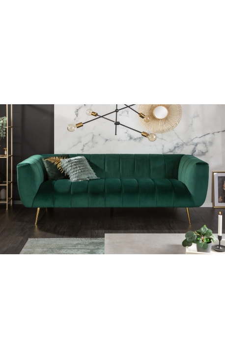 3 Seater Sofa with Vertical Channel Tufting and Gold