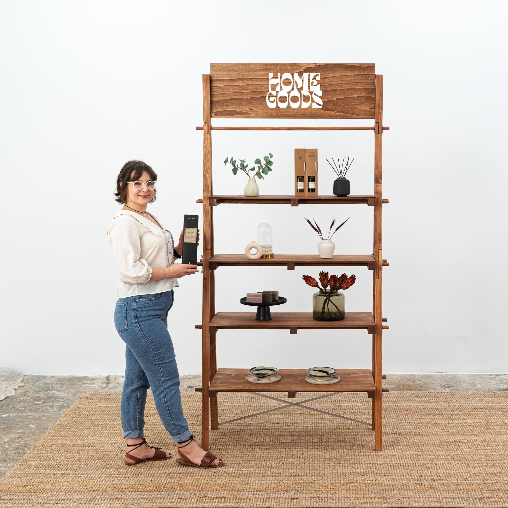 A Frame Shelving Interlocking Joints Coffee Brown Stall Rack
