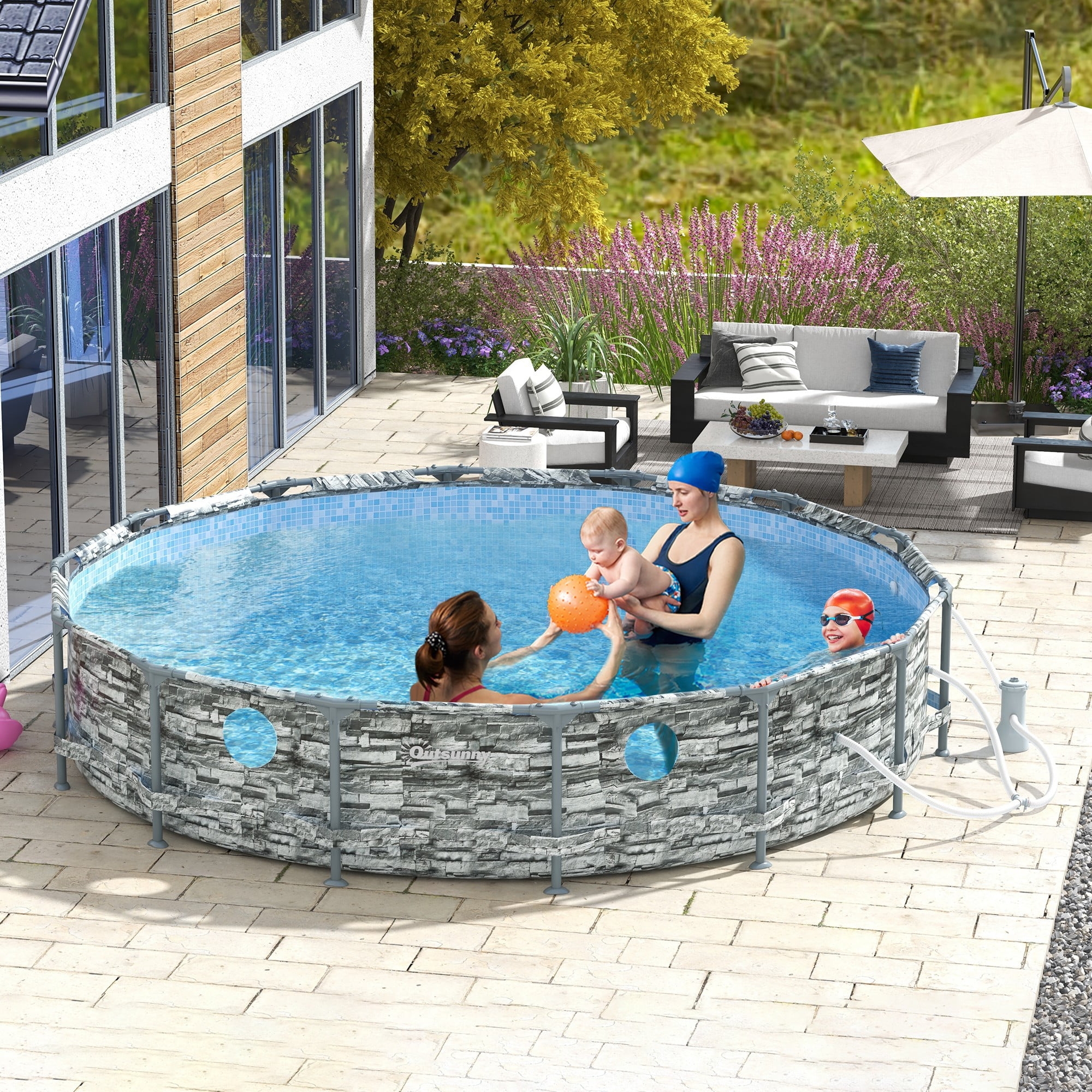 Above Ground Pool Stone Look Pattern Slate Gray Basin