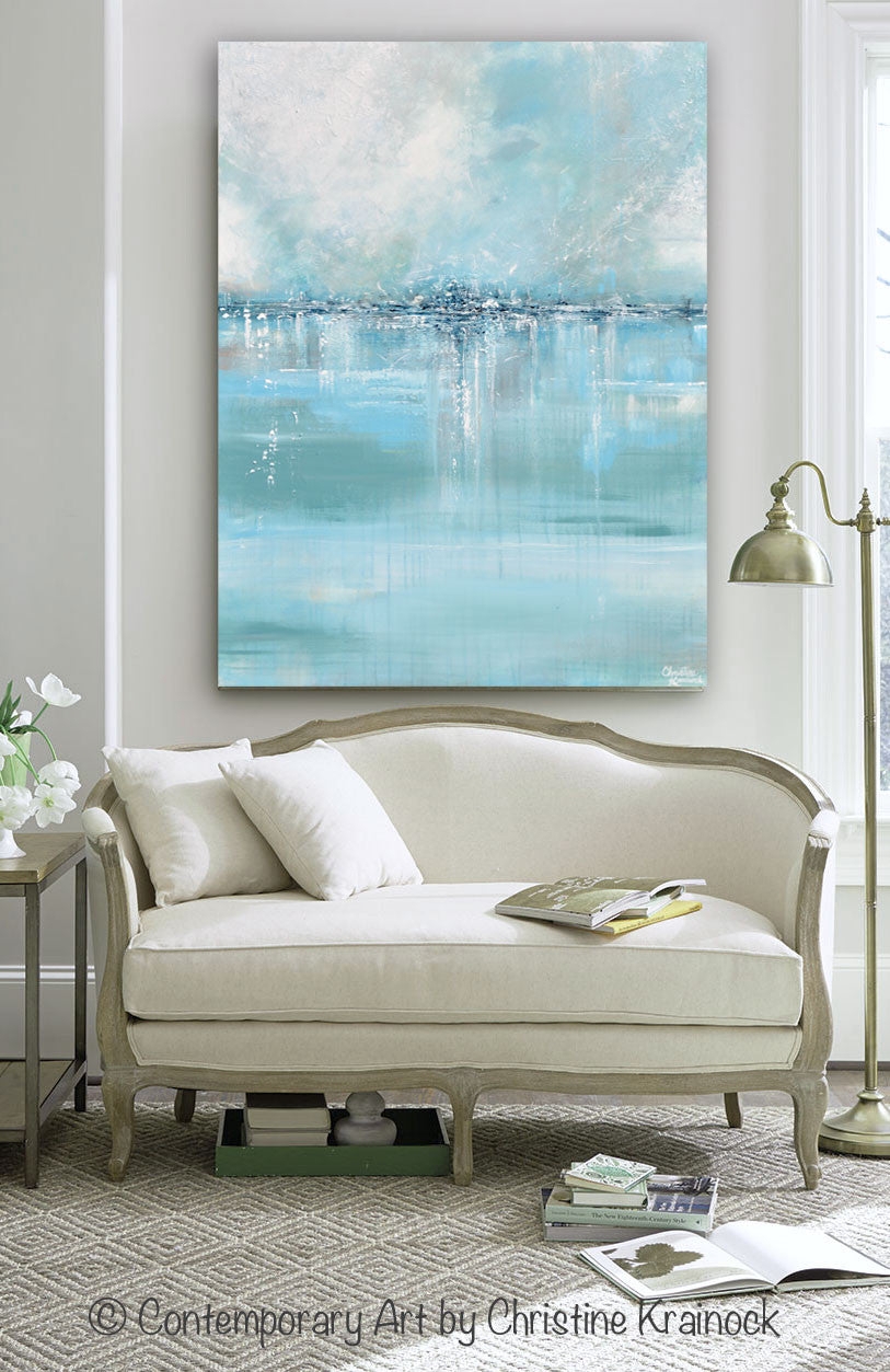 Abstract Painting with Calming Palette and Seafoam Green Decor