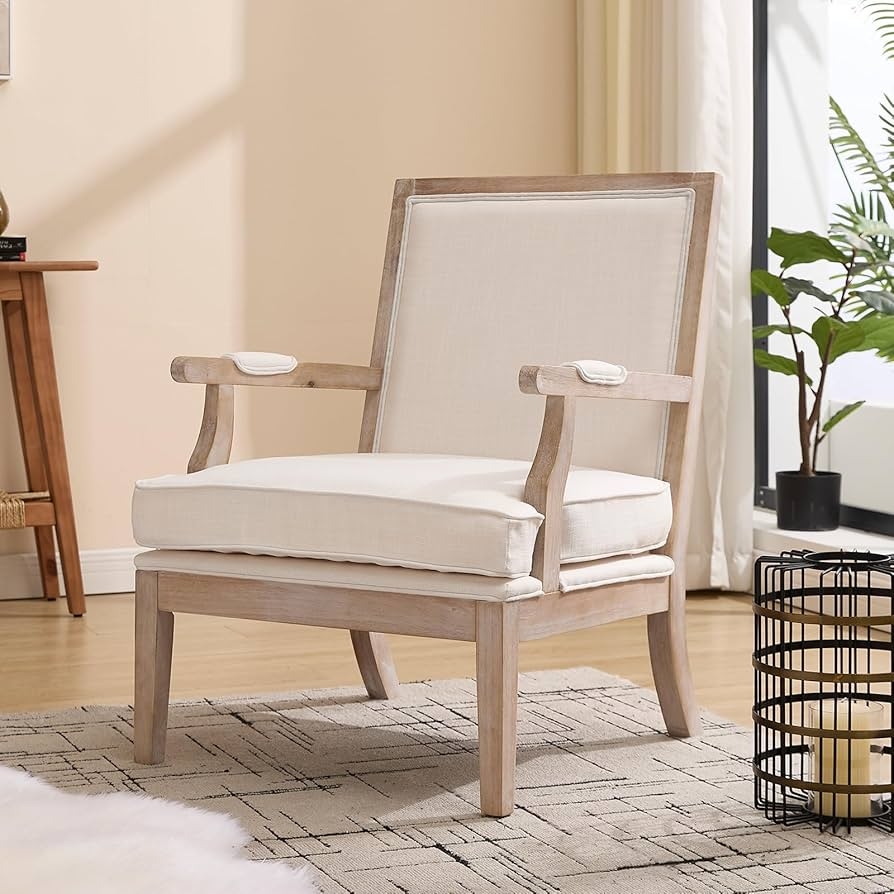 Accent Chair Armrest Pads Whitewashed Wood Modern Farmhouse Accent Chair