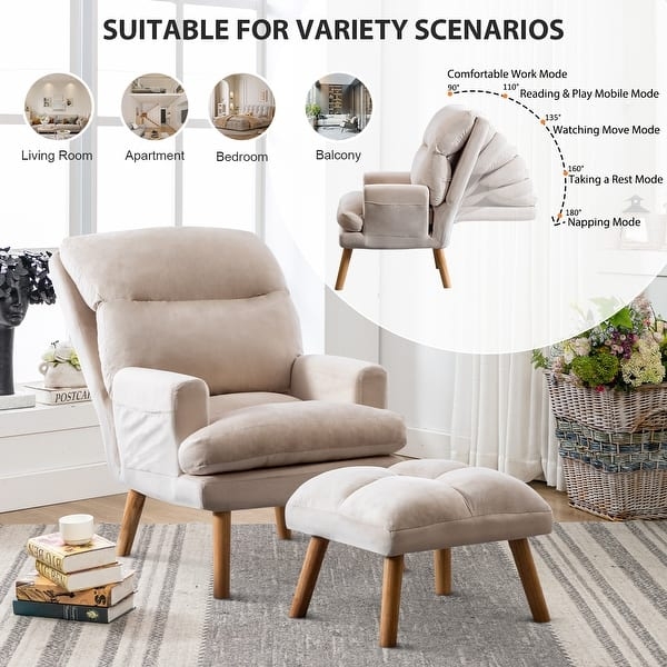 Accent Chair: Beige Five Position Recline Adjustable Backrest